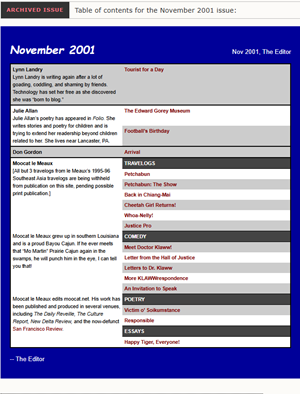 November 2001